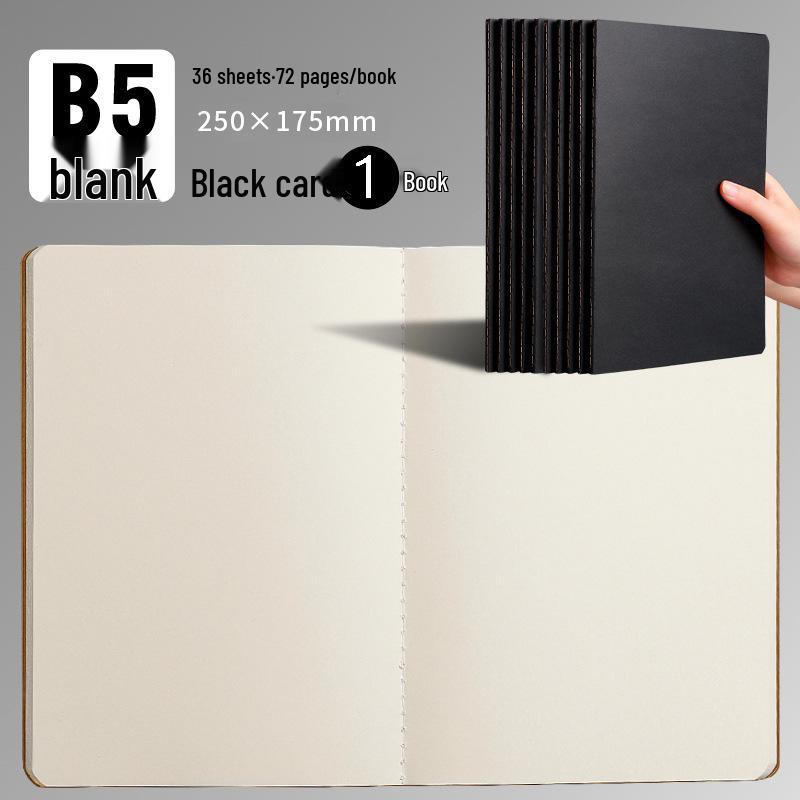 Caderno A5/A4 de Papel Kraft Preto com Páginas Pautadas, Quadriculadas e em Branco - Livro Extra Grosso com Costura Sela