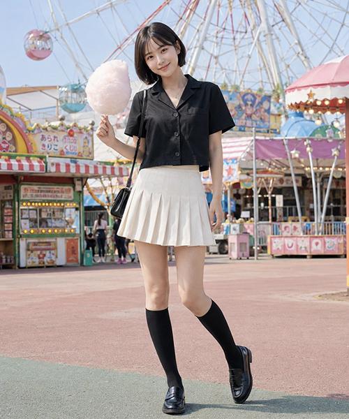 KOLEAT Linen Black Slim Short Sleeve Shirt [Crop]