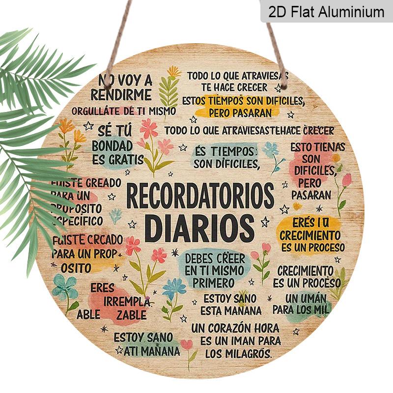 

2D Flat, 1pc Vintage Spanish Daily Reminder Sign - 7.87x7.87 Inch Round Aluminum Wall Plaque with English & Spanish Motivational Phrases Suitable 1pc