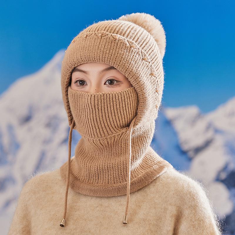 One-piece Hat for Women, Cold-proof and Warm In Autumn and Winter Scarf One-piece Hat for Riding Cold-proof Ear Protectors Thickened Knitted Wool Hat