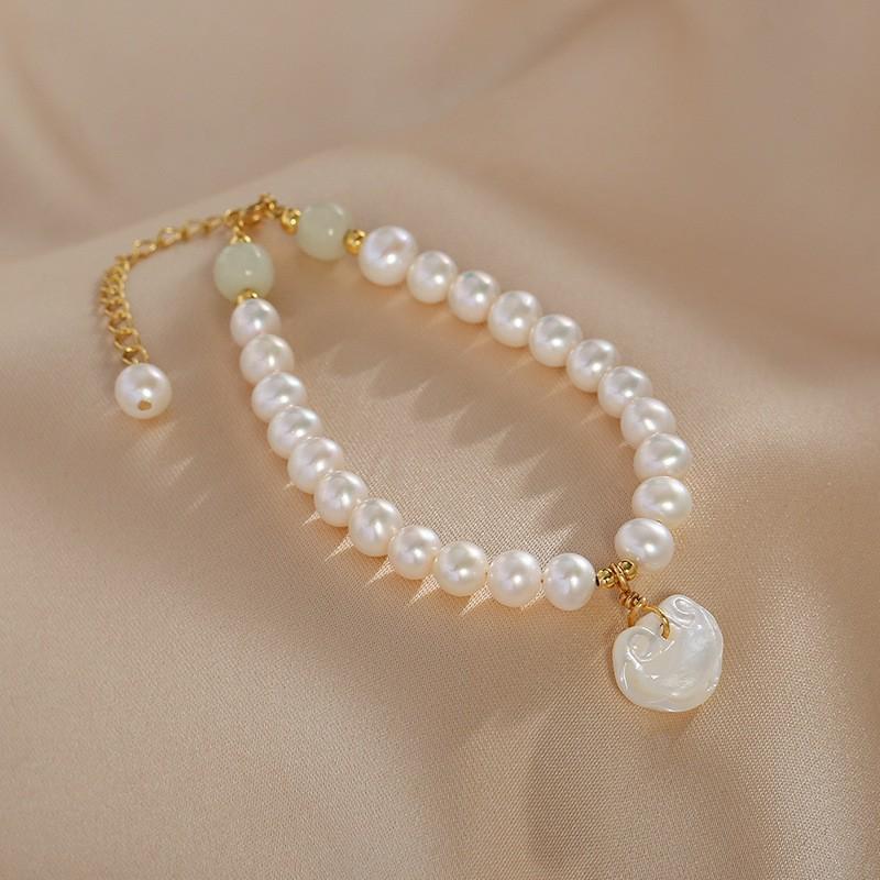 Chinese style freshwater pearl bracelet Ruyi safety lock bracelet light luxury niche natural Hetian jade pearl bracelet