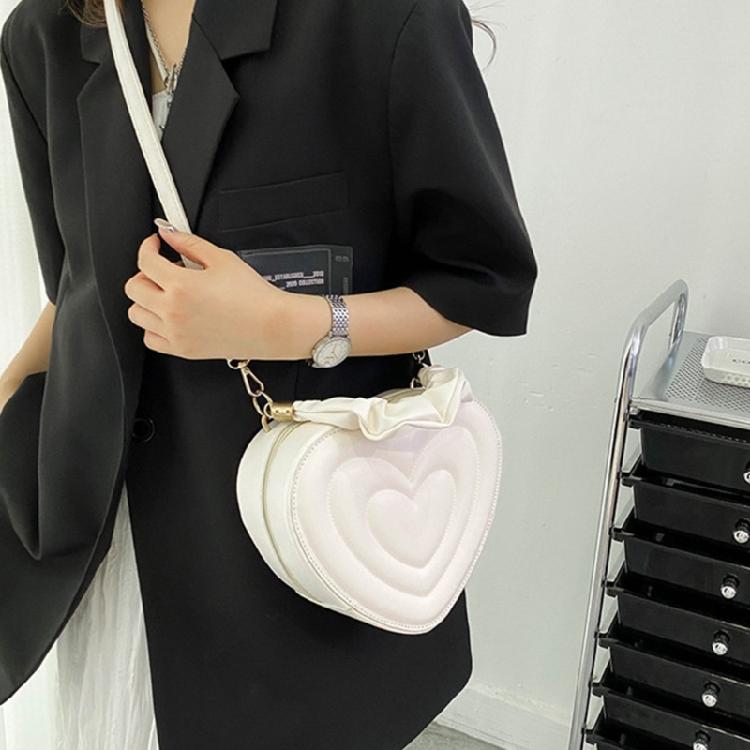Solid Shoulder Crossbody Bag PU Leather Heart Shape Handbag for Daily Activity