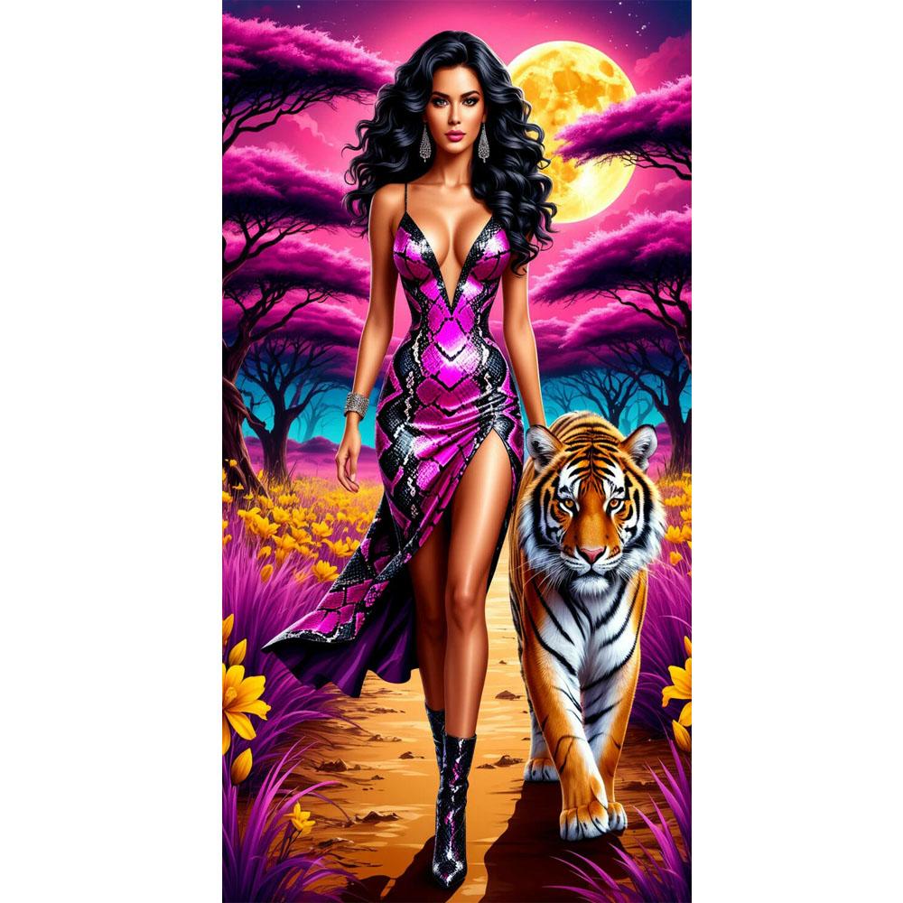 Large Size Mosaic DIY Full Diamond Painting Kits Art Beautiful Woman Tiger Lion and Leopard Embroidery Cross Stitch Rhinestones