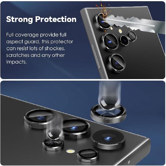 CloudValley for Samsung Galaxy S24 Ultra Camera Lens Protector, 9H Tempered Glass & Ultra-Thin Aluminum Alloy Individual Lens Screen Protective Cover
