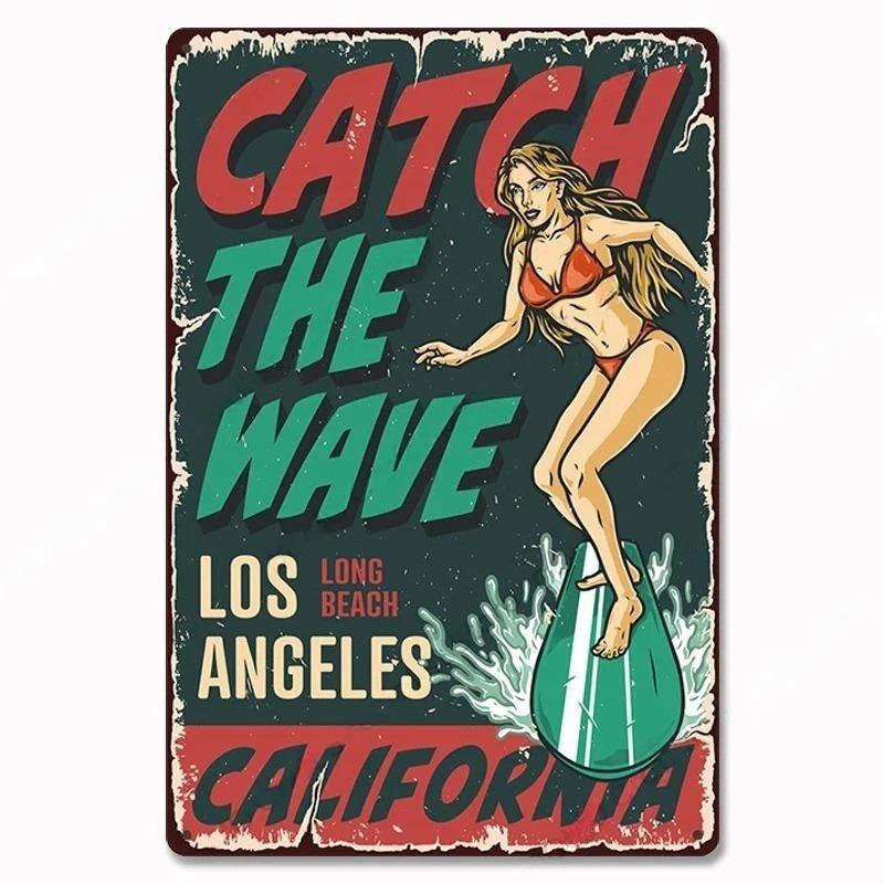 Vintage Metal Tin Signs Poster Hawaii Beach Party Poster Surfing Paradise for Beach Bar Cafe Club Home Room Wall Decor