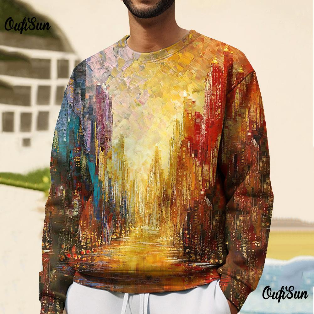 Vintage Men T-Shirt Retro Sweatshirts Oversized Long Sleeve T-Shirts O-Neck Pullovers Winter Clothing Street For Men Sweatshirts