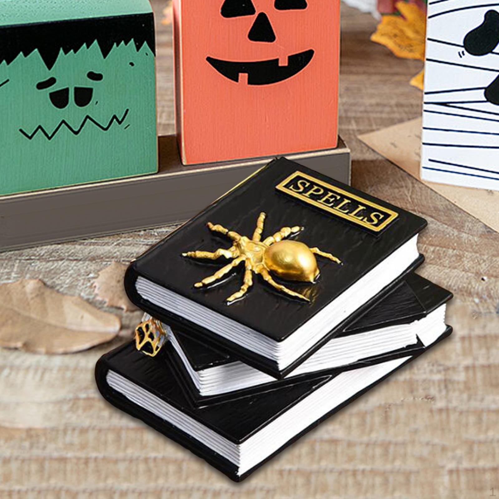 

Halloween Spellbook Mini Book Statue Decorative Spooky Tabletop Decoration Ornament for Bookshelf