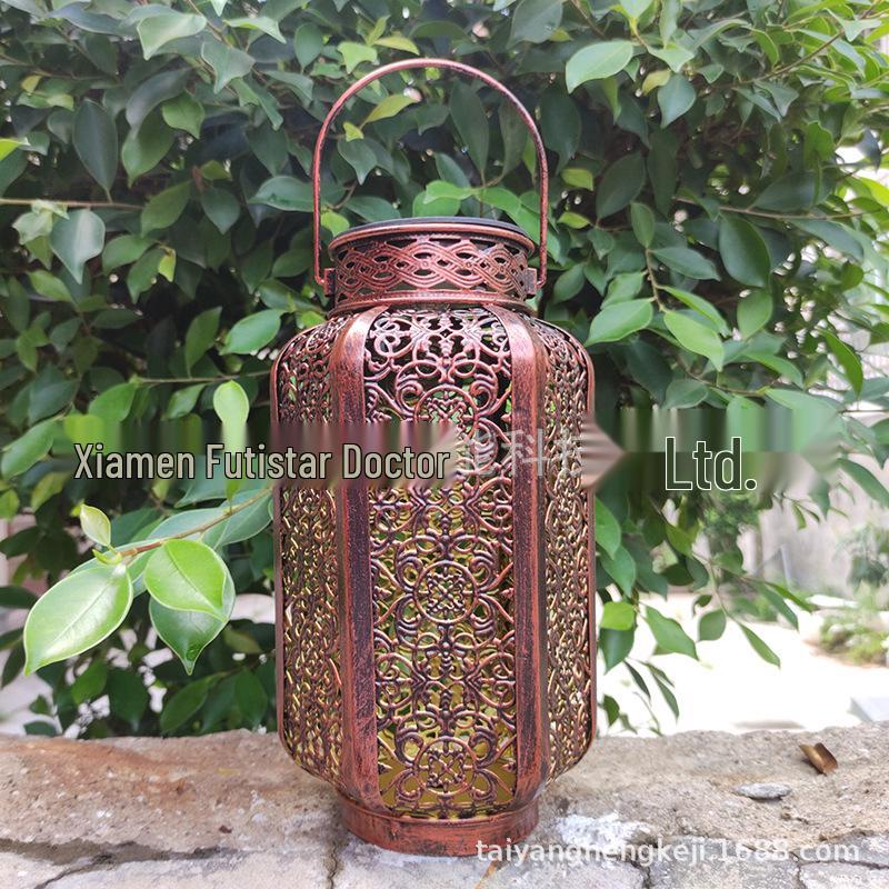 

Кованое железо, солнечные садовые подвесные фонари - уличный полый проектор для газона и дворового искусства