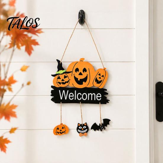 Halloween Ornament for Window Welcome Door Hanging Sign, 3D Layered Pumpkin Skull Spider Plaque, Theme Sign Wooden Front Porch Wall Decor Home