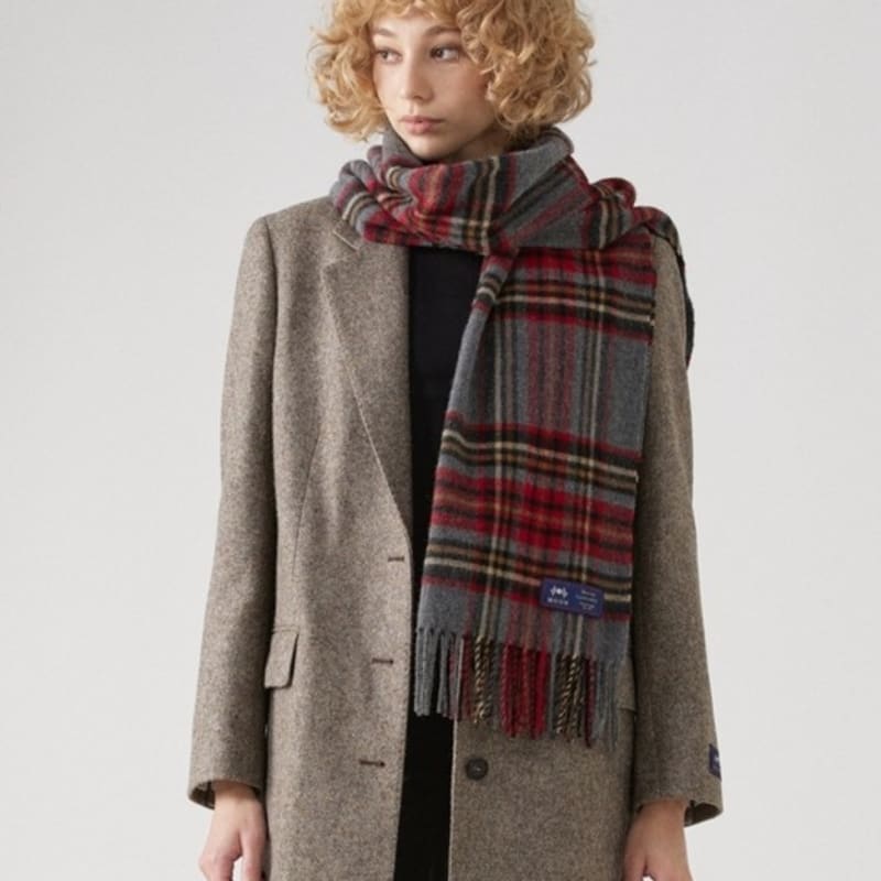 ABRAHAM MOON Merino Wool Shawl Muffler 50cm - Kildwick Gray Red