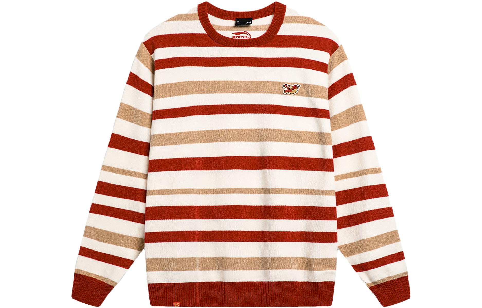 Li Ning Rijin Doujin Collection Knitwear Men s White Brown Red Stripes AMBU023-1 XXL