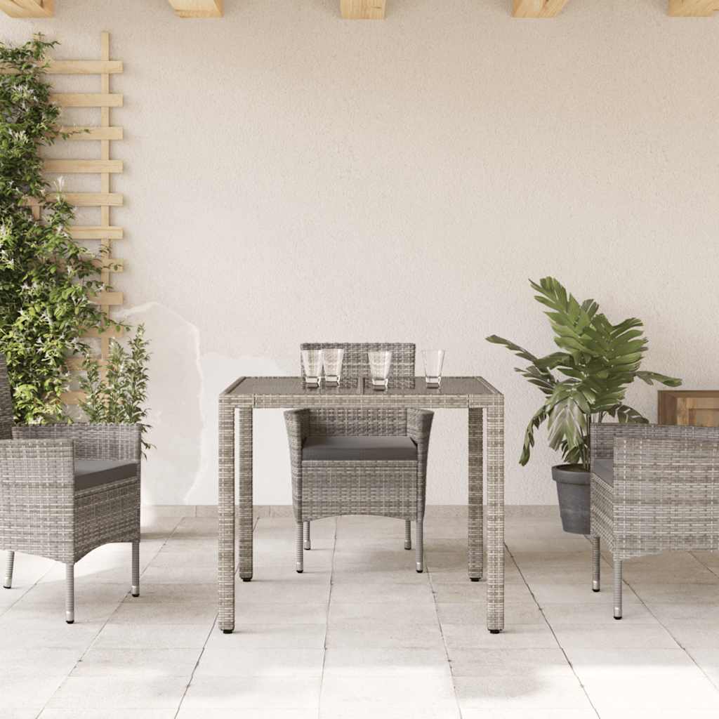 Garden Table with Glass Top Gray 90 x 90 x 75 cm Poly Rattan