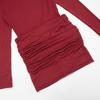 Solid Color Slim Fit Round Neck Shirred Mini Dress - European & American Women's Autumn/Winter Collection