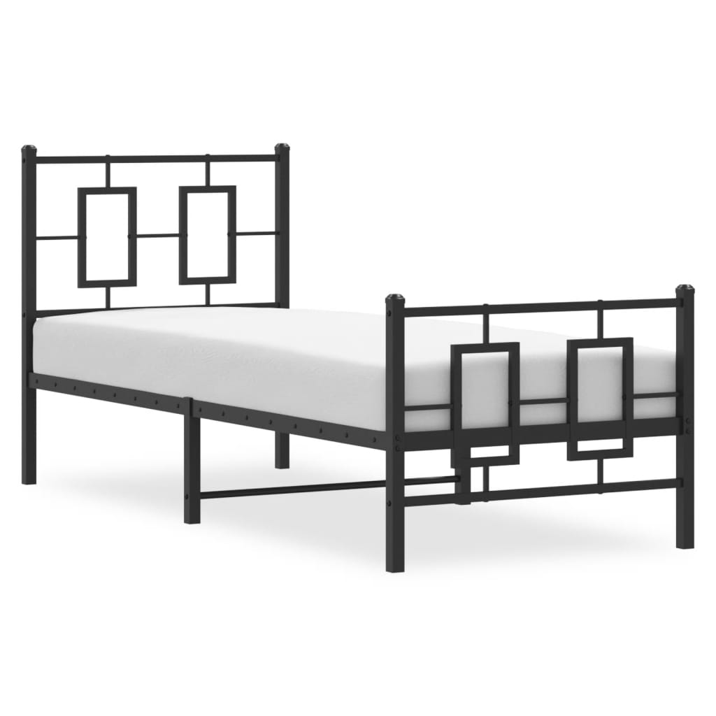Metal Bed Frame with Headboard and Footboard Black 75 X 190 Cm