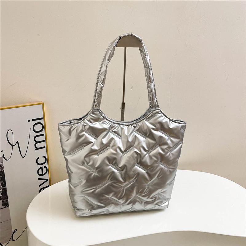 Stylish Women's Winter Tote Bag Large Capacity Fashionable Shoulder Handbag Black Silver Green Gold White