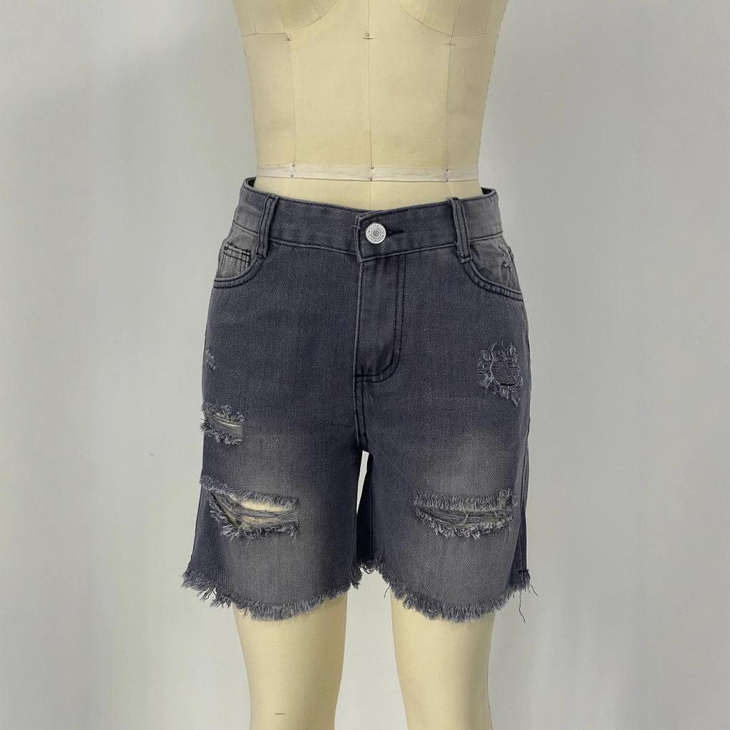 Plus Size Women's Slimming Ripped Raw Hem Denim Shorts