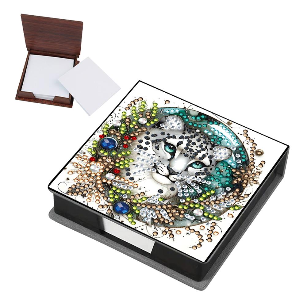 DIY Rhinestones PU Diamond Painting Notecard Box with 160 Sheets Paper Gem Art Sticky Note Holder for Desktop Decoration