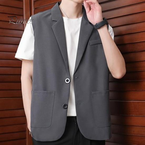Men Suit Vest Lapel Sleeveless Two-Button Placket Business Waistcoat with Side Pockets Solid Color Casual Vest Coat