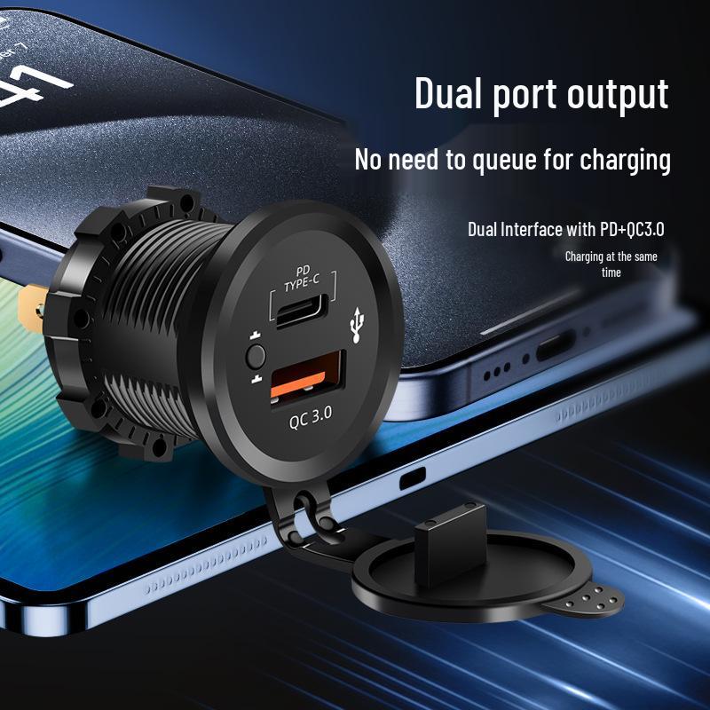 Car Charger with Independent Switch, Fast Charging QC 3.0 PD+USB for Cross-Border & Modified Vehicles