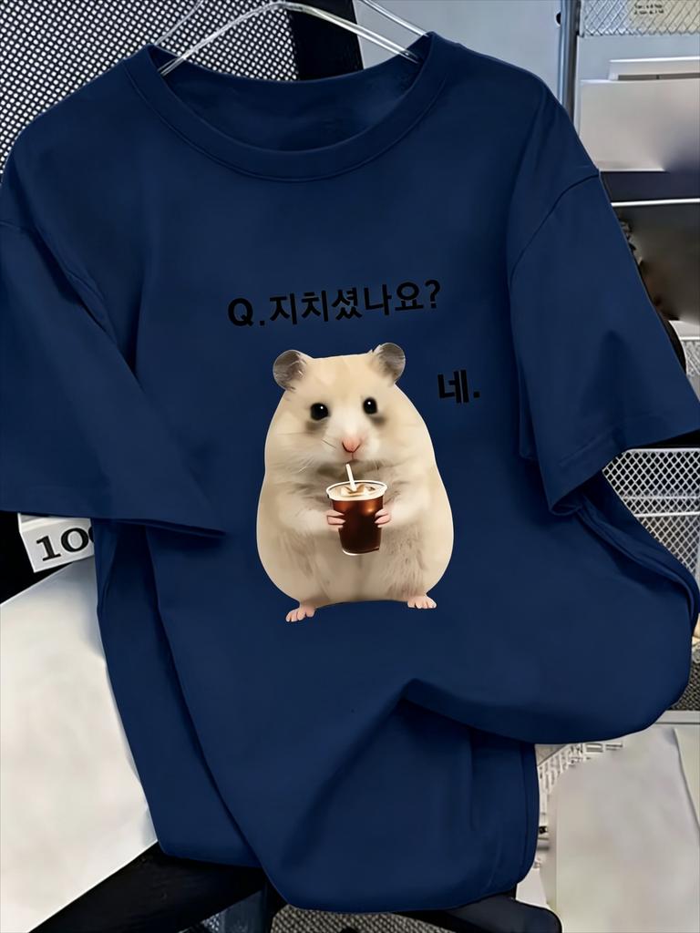 TShirt Short Sleeve Korean Hamster Creative Short Sleeve TShirt Funny Wind Comfortable Close To The Skin Daily Casual Wear Top