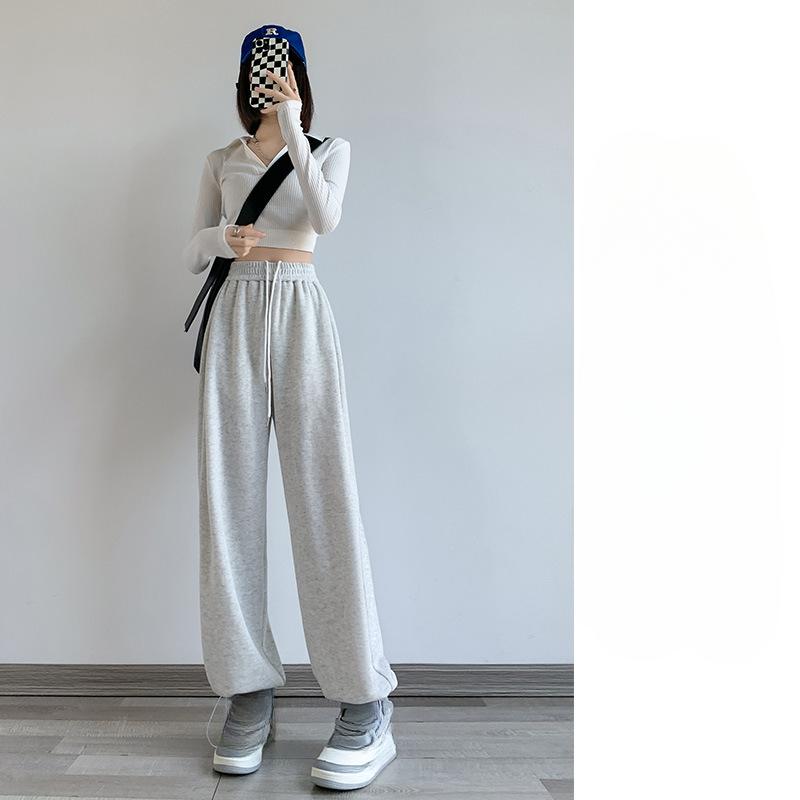 

Спортивные штаны женские, с высокой талией, тонкие свободные, повседневные широкие брюки, универсальные защитные брюки на шнурке 2XL темно серый