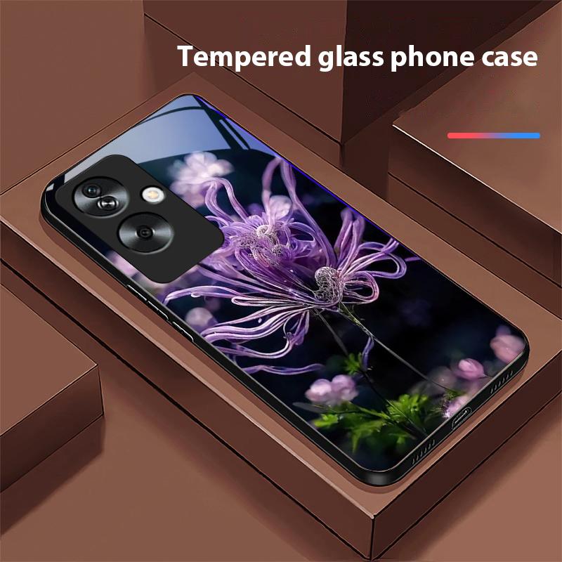 

Golden Peony Green For Oppo A79 5G 58 78 74 60 4G Reno 11F Realme GT 6 11 Note 50 10 C55 X2 Tempered Glass Black Phone Case For Reno 11 Pro 5G