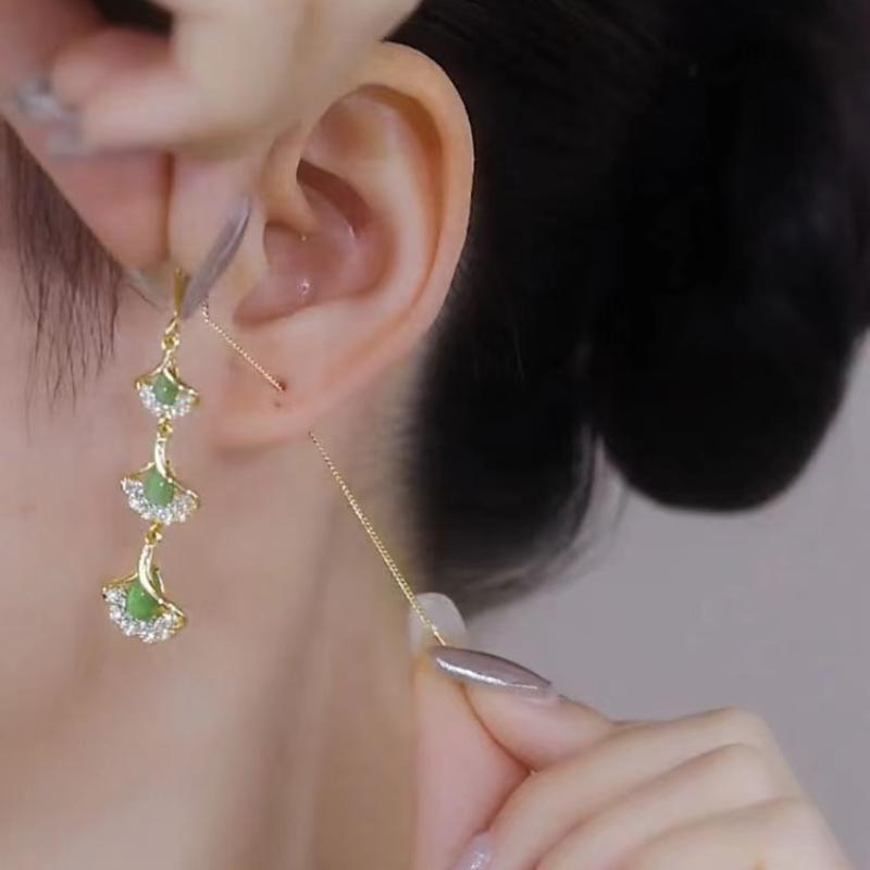 New Trendy Earline Temperament Earrings Ginkgo Earrings High Sense Niche Long Fringed Earrings Versatile