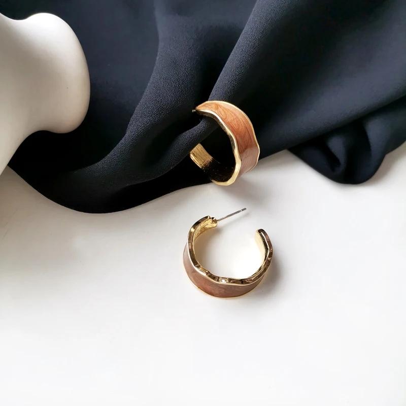 Fashion RetroTemperament Female Ear Ring Simple C Word Drop Oil Earrings Trendy Ins Wind Earrings