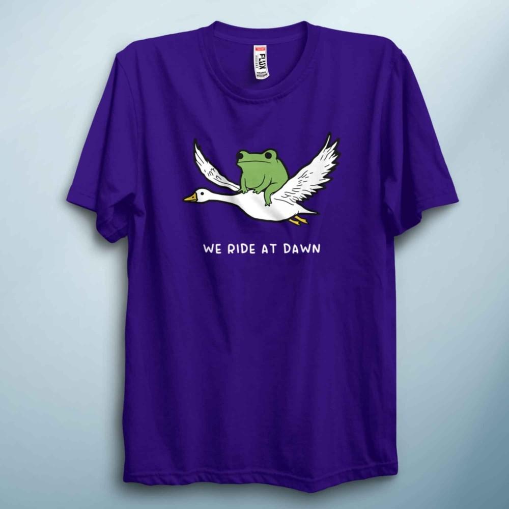 Funny Frog T Shirt We Ride At Dawn Cute Meme Shirt S