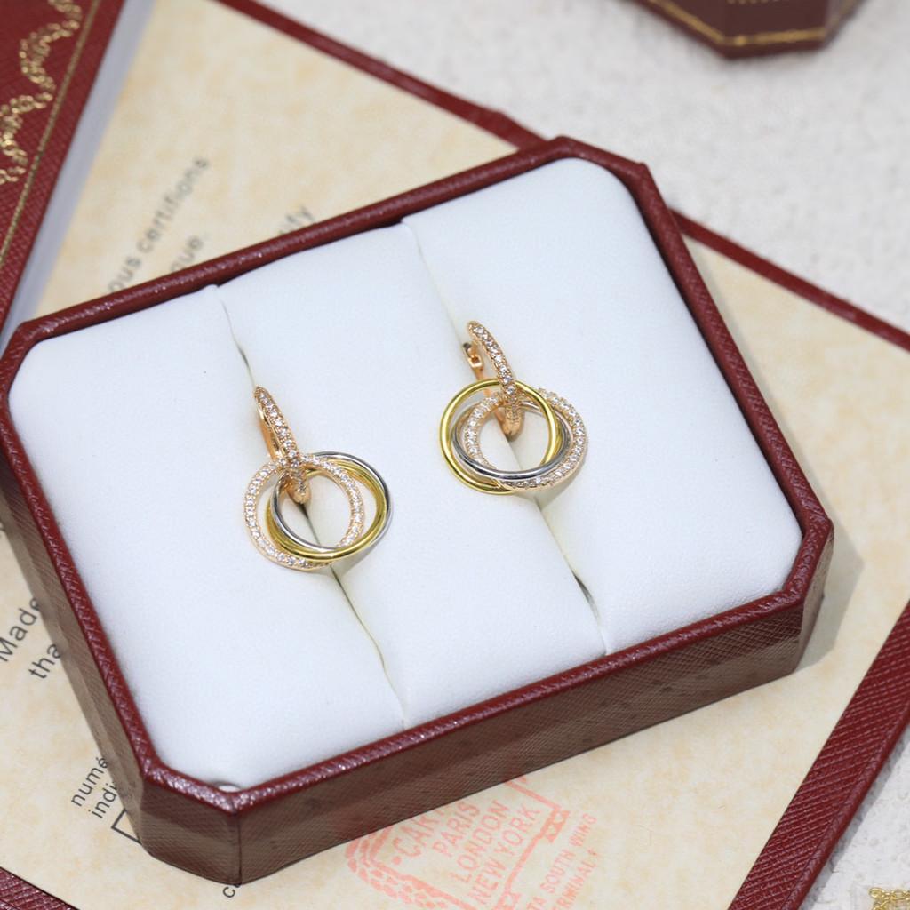 Weißer Diamant Tri Color Drei Ring Ohrringe Anti-allergisches Material Geburtstagsgeschenk Kostenloser Versand Alltagsoutfit Süß und Romantisch