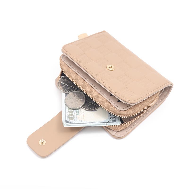 Zero Wallet PU-Leder Karomuster Schnalle Faltbar Erweitern Kurzgeldbörse