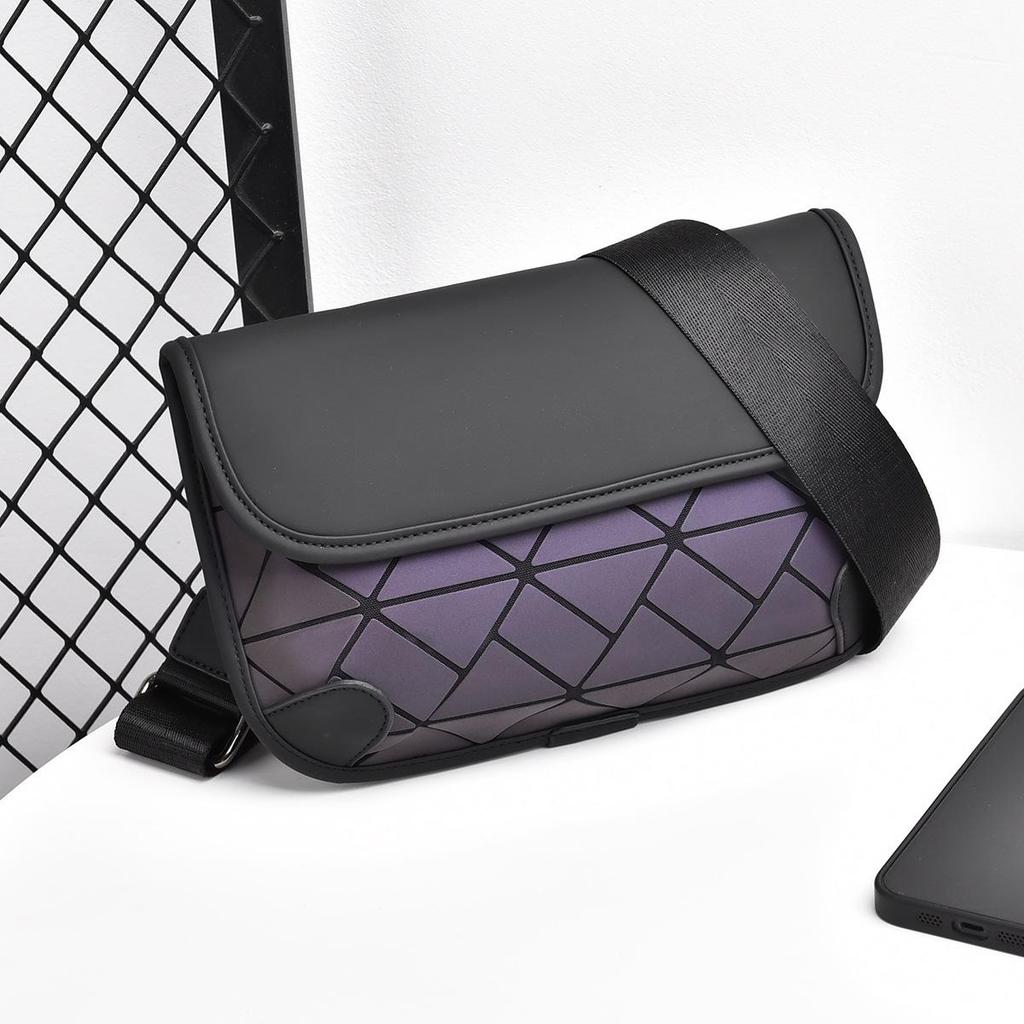 Trendy Men's Urban Crossbody Bag - Stylish Diamond Pattern, Slim Shoulder Bag, Ultra-Thin Backpack