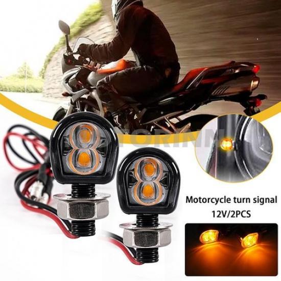 2X Mini LED Motorcycle Turn Signals Amber Blinker Light Universal Lamp Black