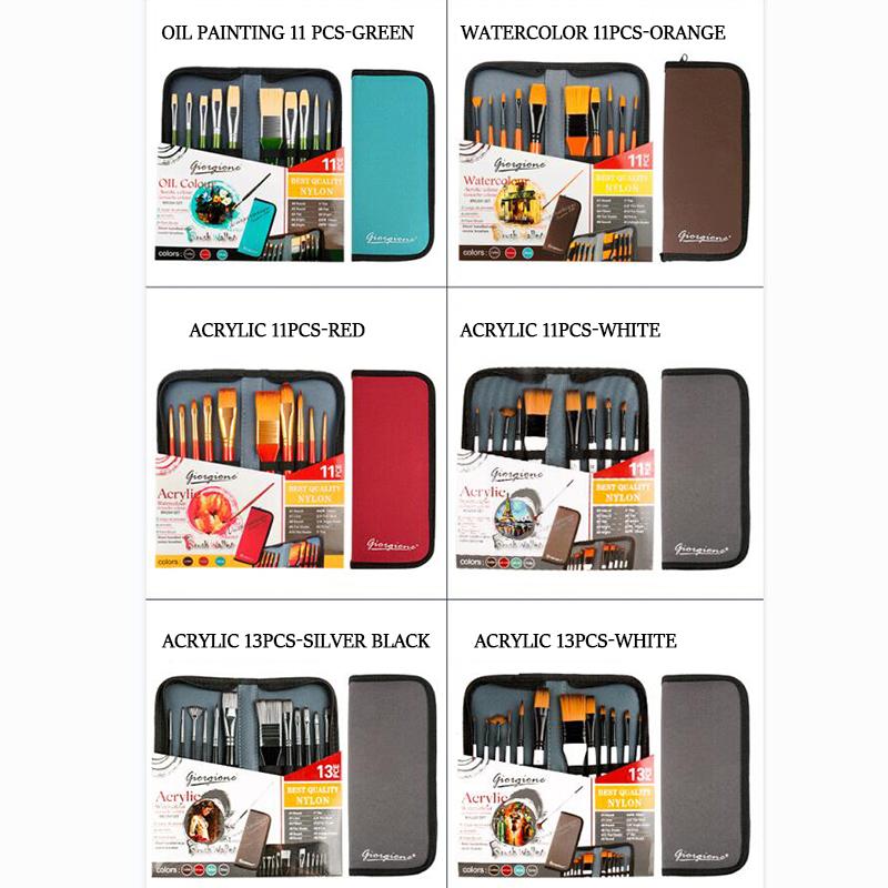 Utazási művészkefe nylon hajművészet kefe textil tárolótáska 11/13 darabos készlet akvarell olajfestéshez akrilfestéshez