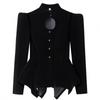 Womens Elegant Velvet Long Sleeve Blazer With Cutout Neckline Puffed Stand Collar Slim Fit 2026