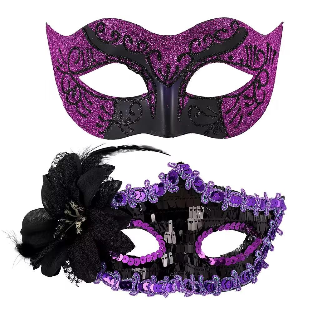 Venetian Painted Phantom Mask Halloween Carnival Party Jazz Half Face Mask Curved Horn Gold Glitter Decor Unisex