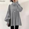 ZANZEA Women Casual Turtleneck Loose Long Sleeve Solid Blouse