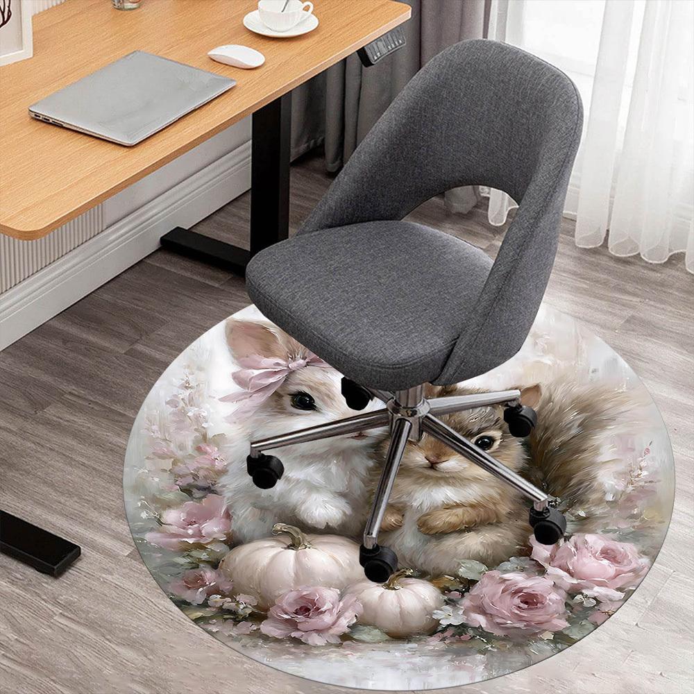 

1pc rabbit squirrel Round Chair mat Area Rug - Non-Slip, Floor Mat for Office, Bedroom, and Indoor Decor-1002311 80cm by 80cm
