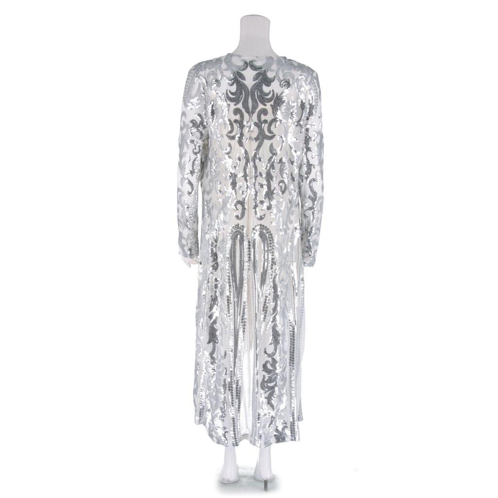 European and American Women's Sequin Long Dress Cardigan for Parties and Performances