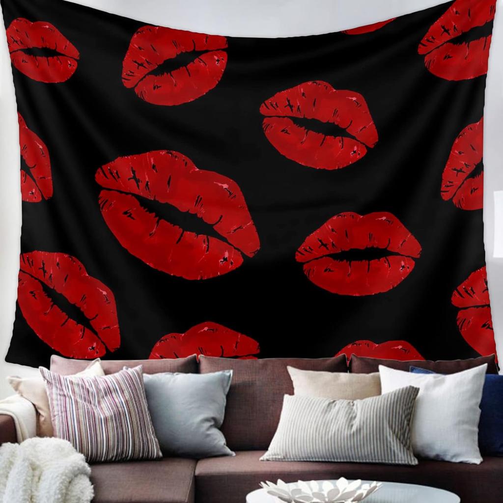LooPoP Tapestry Wall Hanging Red Lip Tapestries Aesthetic Sexy Black Tapestry for Bedroom Living Room College Dorm Boys Girls Room Art Wall Decor
