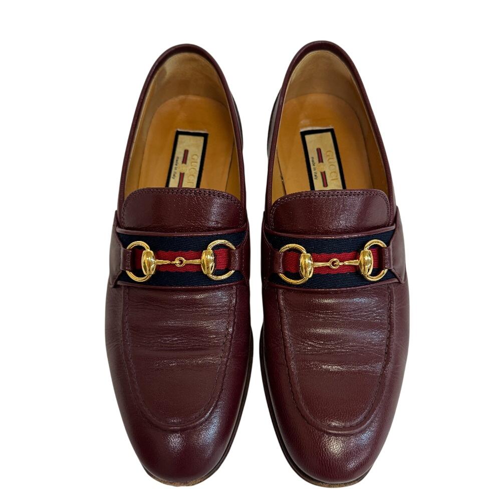 Gucci Sherry Line Leather Horsebit Loafers Wine-red Leather Used