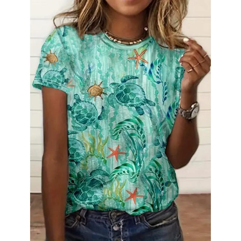 

Summer Women s Fashionable Casual Elegant Retro Printed Round Neck Short Sleeved Shirt 6xl