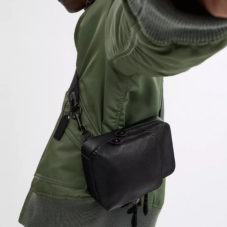 Coach Gotham 13 Reißverschluss Verstellbarer Schultergurt Umhängetasche Poliertes Narbenleder Mini Herren Umhängetasche Schwarz CR849-BLK