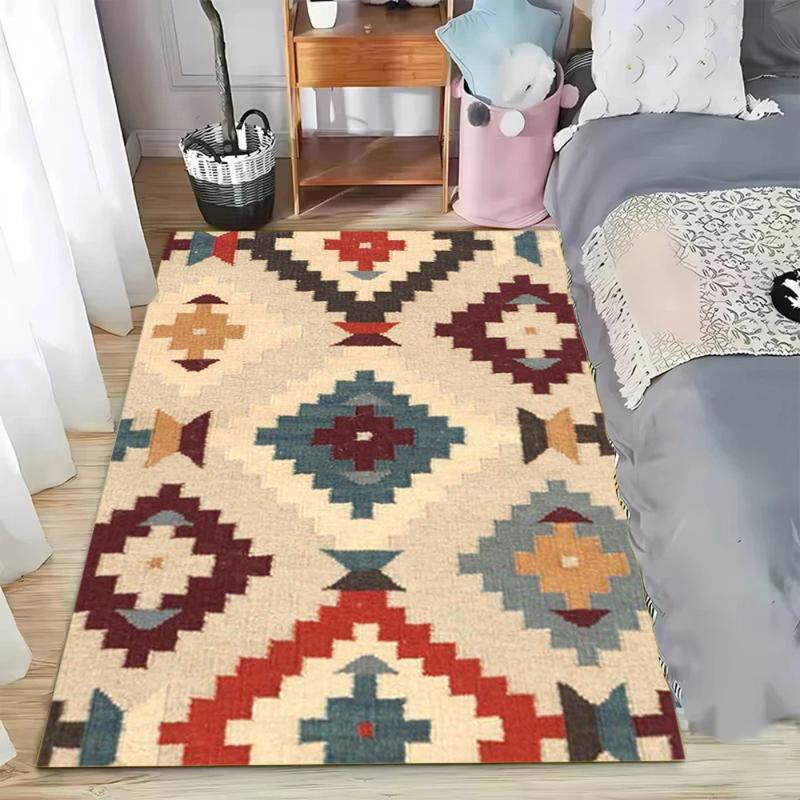 Kolorowy Etniczny Geometryczny Kwadratowy Wzór Dywanik Obszarowy Tradycyjny Styl Boho Antypoślizgowa Mata Podłogowa do Salonów Wystrój Domu