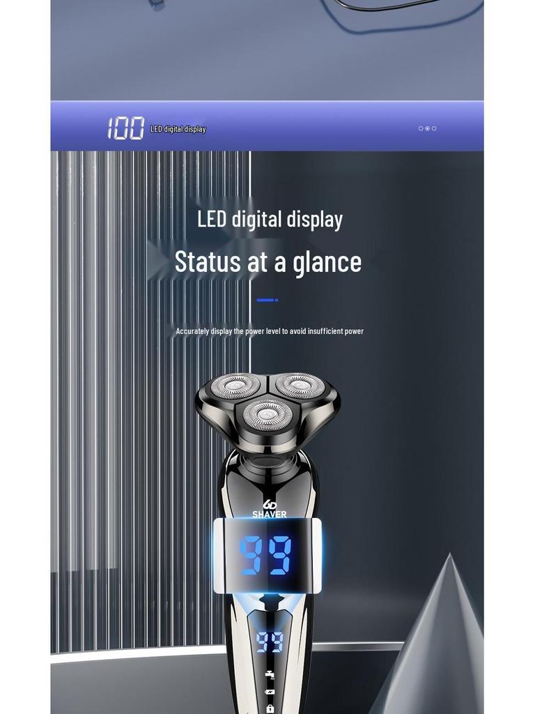German Triple-Head LCD Digital Shaver: Washable 3-in-1 Hair Clipper, Nose Trimmer, Electric Shaver.