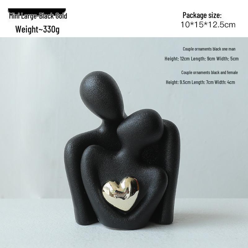 Nordic Luxury Mini Ceramic Heart Couple Ornament for Home Decor