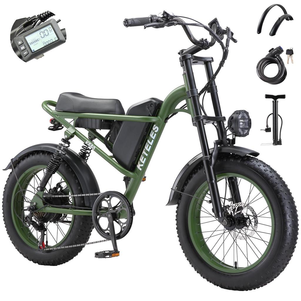 KETELES K880 20"off-road Electric Bike,high-capacity 23Ah Lithium Battery,dual-crown Suspension Fork,7-speed,maximum Pedal-assist Range of Up To 85km.