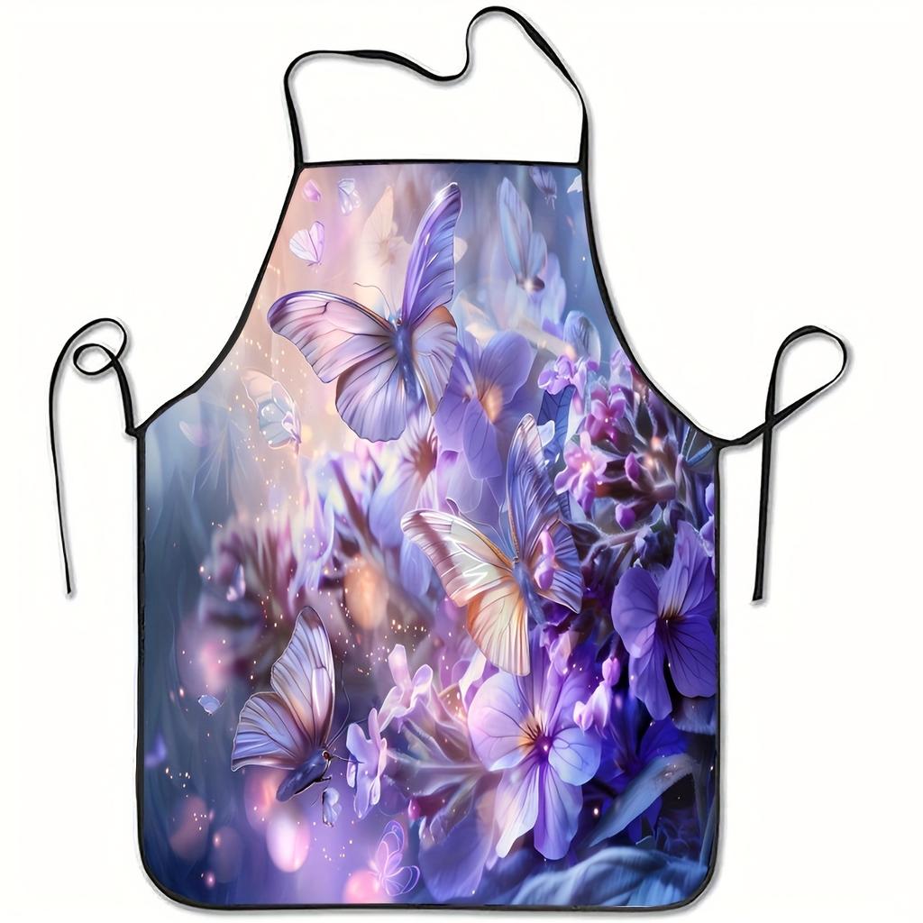 1pc Butterfly Purple Flower Apron, a Gift for Friends, a Great Companion At Home, Essential for Kitchen Baking, Suitable for Indoor and Outdoor Scenes
