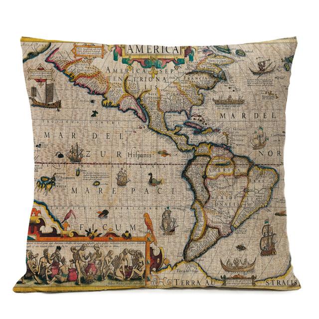 Federa Cuscino Mappa Antica Retro Decorazione Casa Ufficio Divano