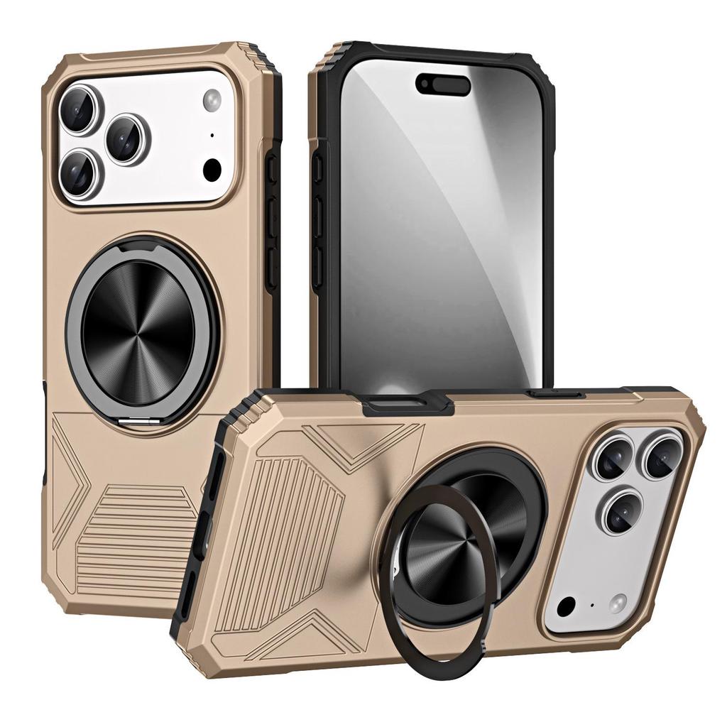 iPhone 17 Pro Max Drop-Proof Magnetic Case with 360° Rotating Ring Stand